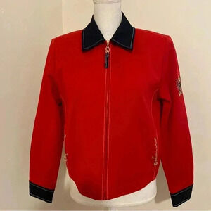 St. John Sport Red and Navy Cropped Jacket Size Small